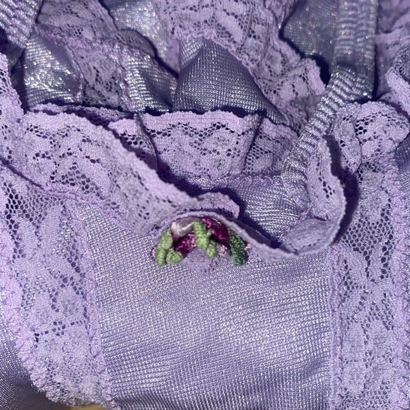 Vintage 80s Nan Flower Nylon Purple Hi Cut Teddy Lingerie Lace Ribbon Trim Med - Picture 8 of 8